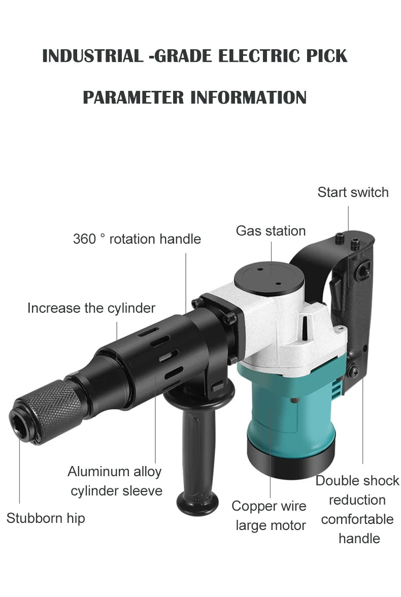 Heavy Duty Electric Hammer, Single Use Light, Electric Pick Wall Demolition, Water Electricity Installation, Concrete Grooving,