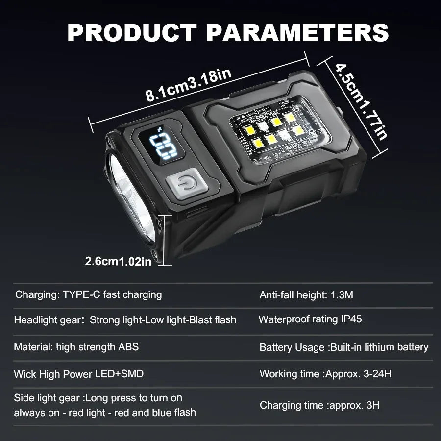Portable LED COB Flashlight Rechargable Lantern Portable Side COB Torch with Hat Clip Torch for Outdoor Camping Emergency Lamp