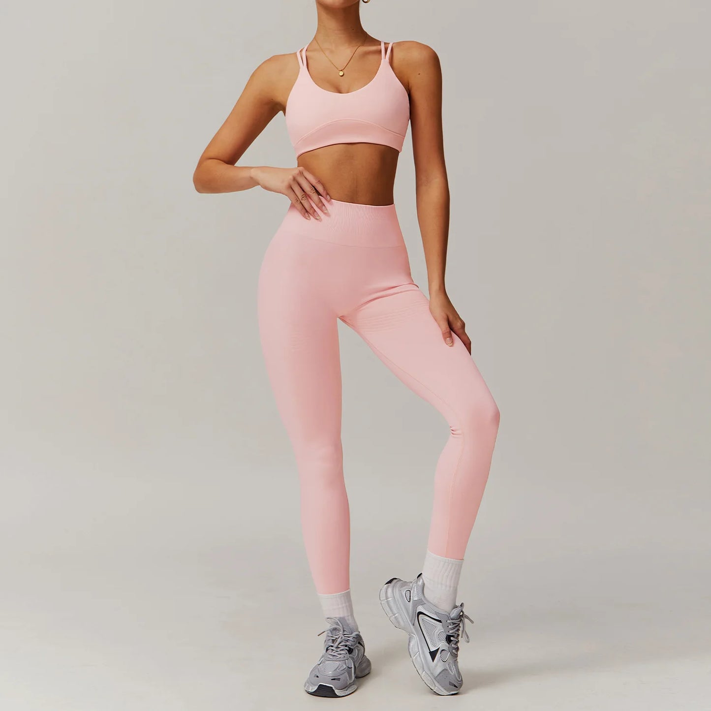 Naked Feeling Yoga Set Women Gym Workout Clothes Padded Sports Bra Outdoor Fitness