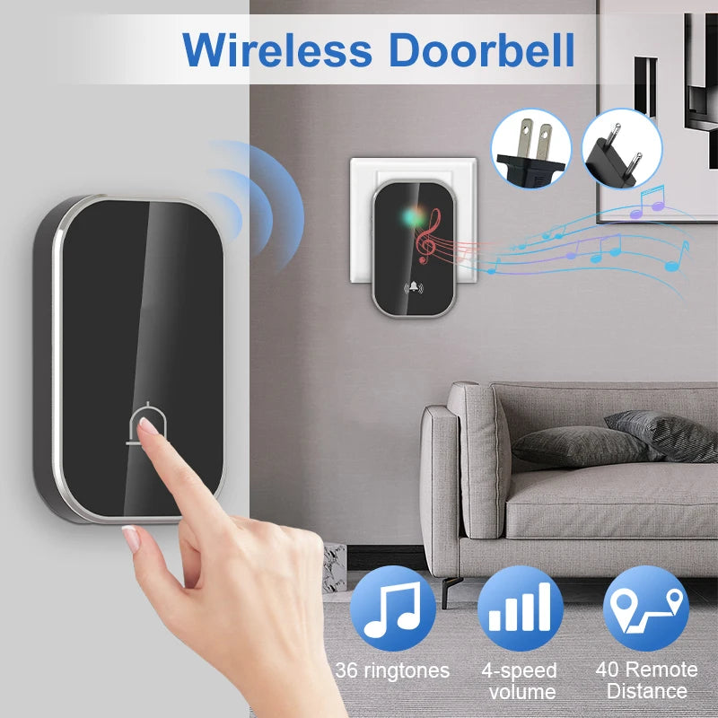 Wireless Doorbell Smart Home Welcome Door Bell 36 Ringtones 300M Long Distance
