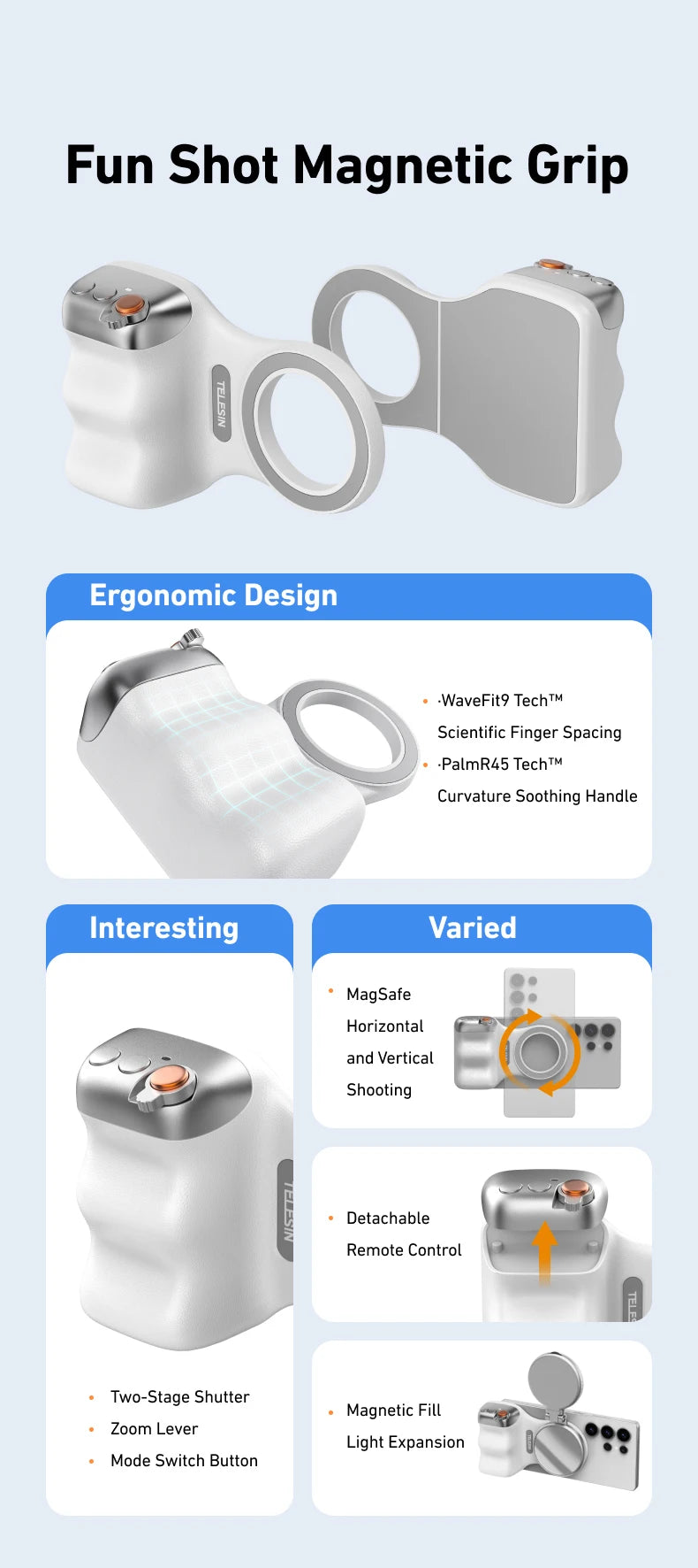 TELESIN Phone Camera Shoot Hand Grip Magnetic Smart Phone Holder