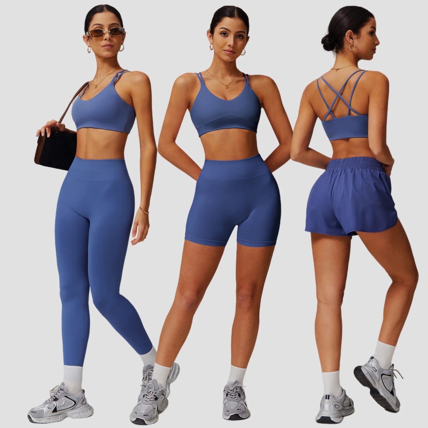 Naked Feeling Yoga Set Women Gym Workout Clothes Padded Sports Bra Outdoor Fitness