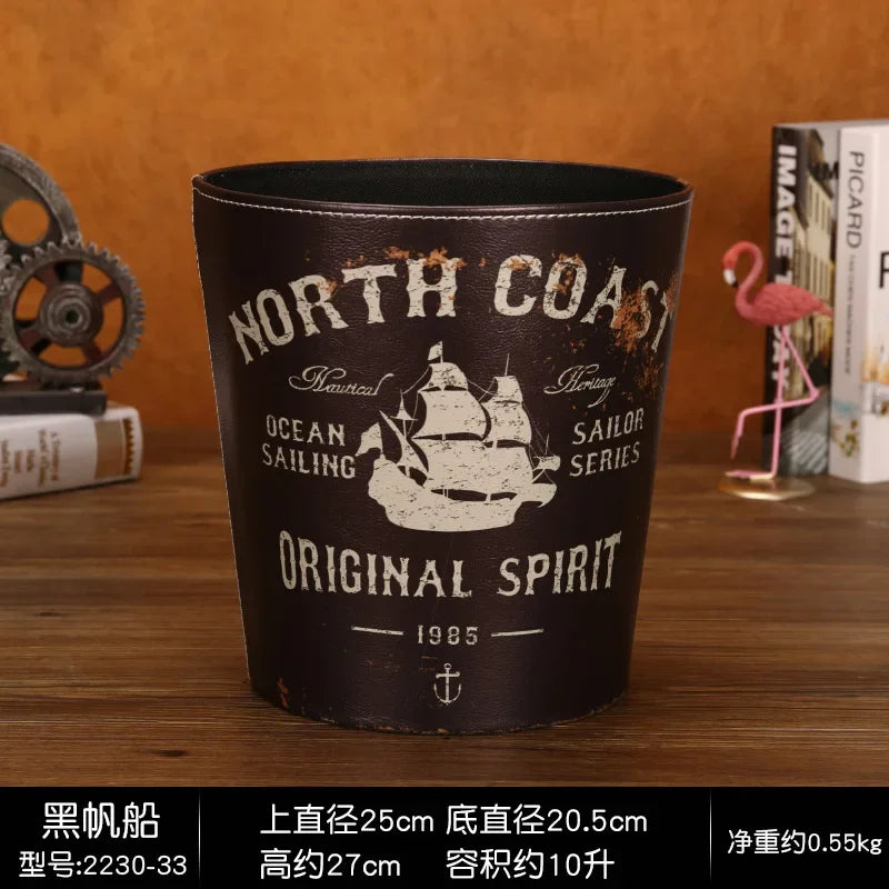 European Leather Trash Can Household Large British Style Storage Bucket Lidless Waste Paper Basket Household Items