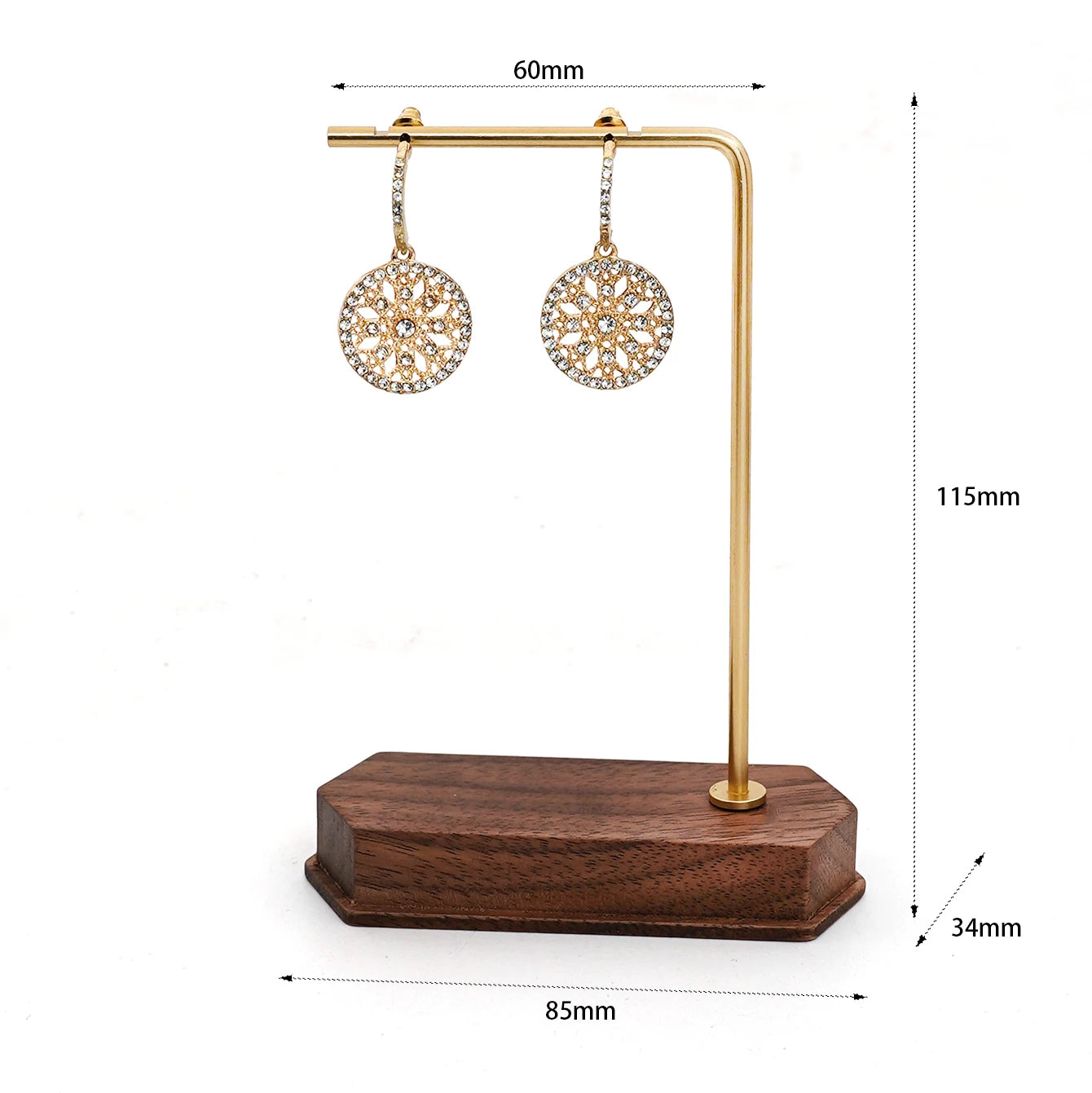 Multi - Use Jewelry Display Rack, Walnut Base Gold/Black Metal Top Rated Holder for Earrings/Necklaces, Loved by Boutique Owners