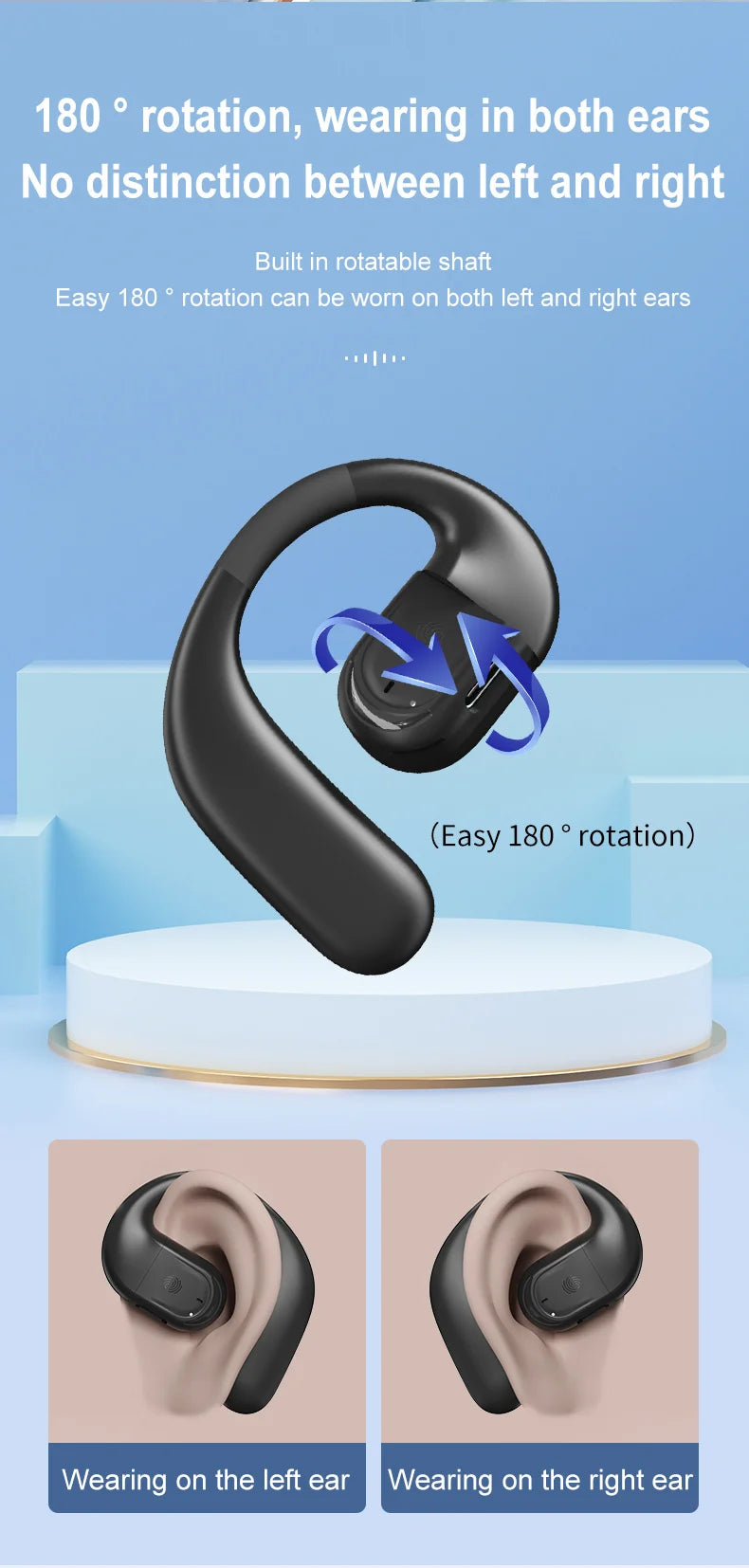 Bluetooth  Business Earphone Wireless Single Headphone with HD Mic Ear Hook HiFi Stereo Music Earbud for Xiaomi Samsung Phone