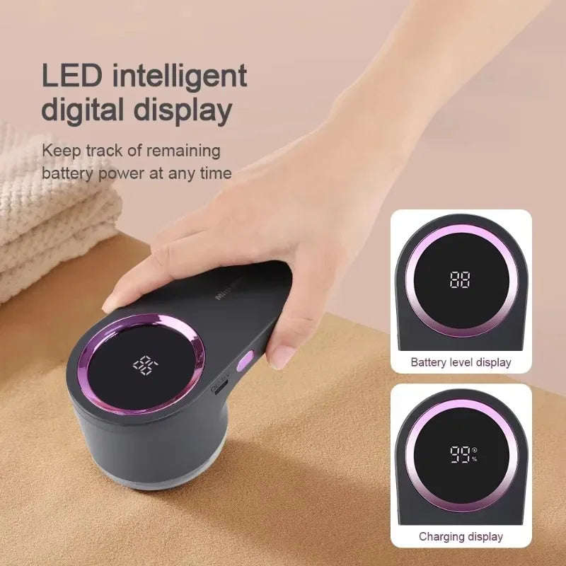 Portable Electric Lint Remover with LED Display Rechargeable Sweater Shaver Household Clothes Hair Ball Trimmer