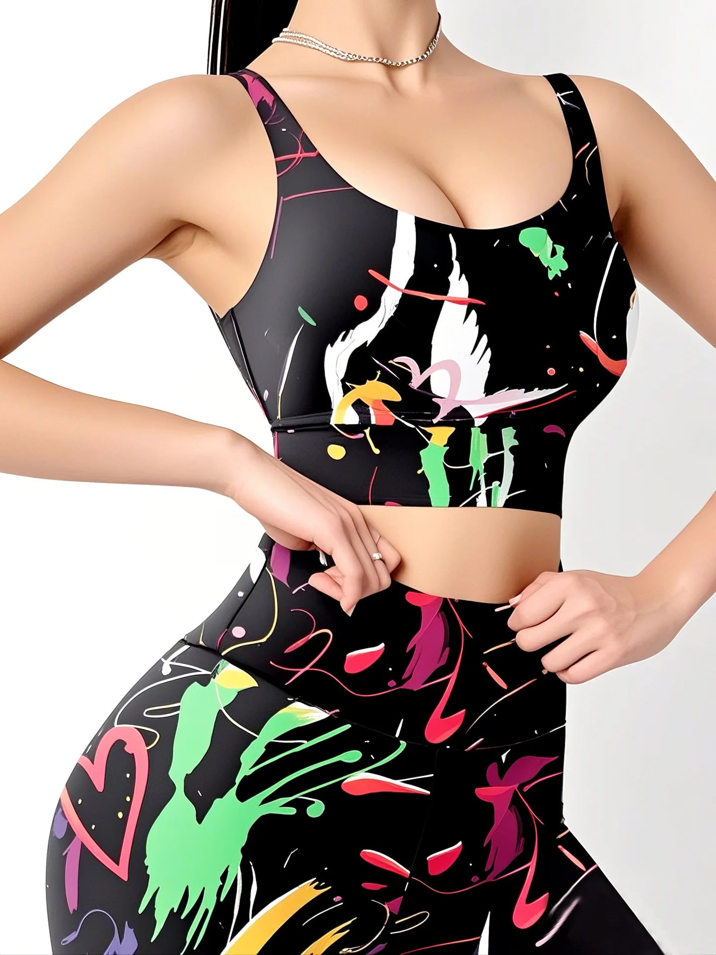 LEOSOXS Digital Printing 2piece Yoga Set Running Sports Gym Cycling Workout Comfortable