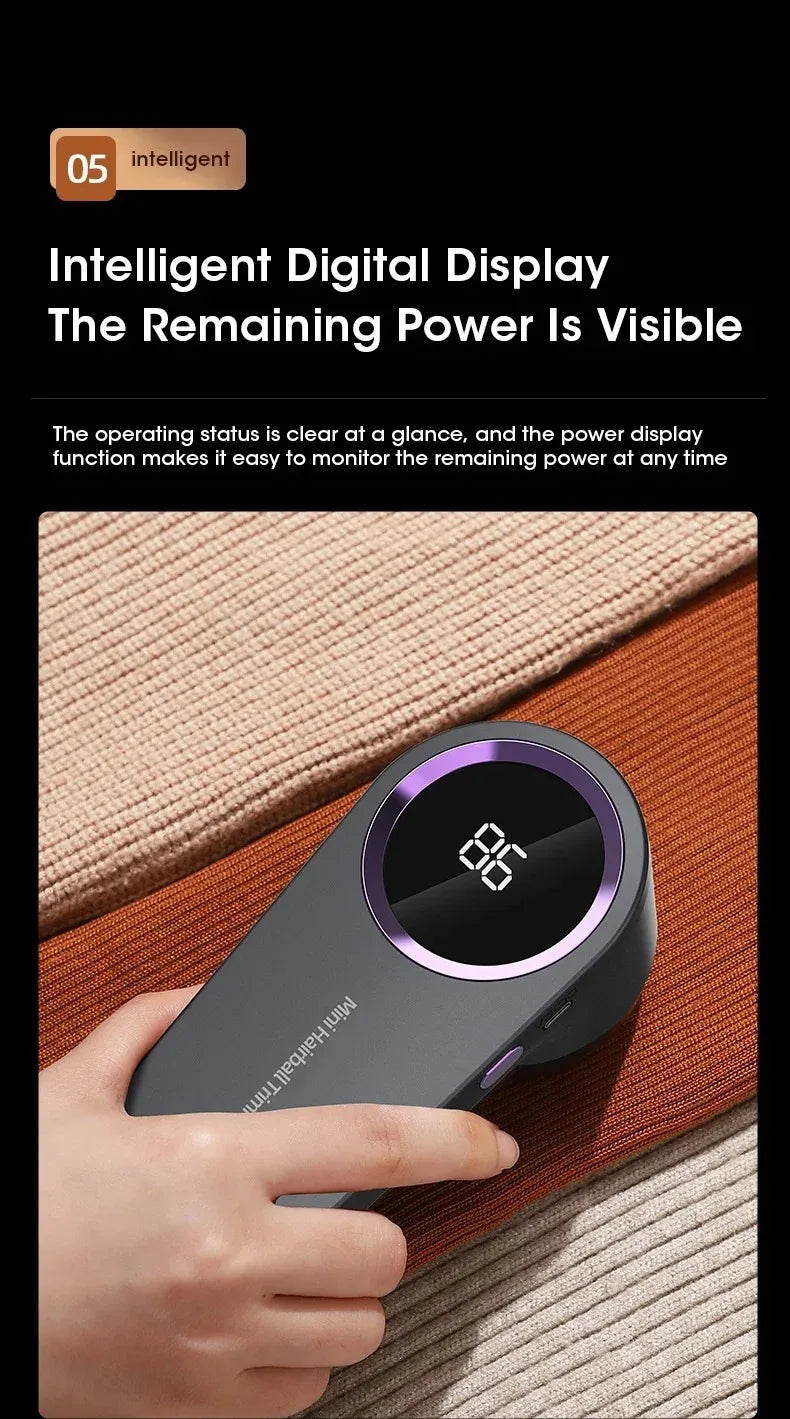 Portable Electric Lint Remover with LED Display Rechargeable Sweater Shaver Household Clothes Hair Ball Trimmer