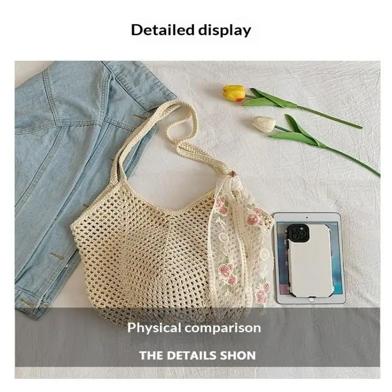 Woven Large Capacity Women's Shoulder Bag Handmade Perfect for Beach Adventures and Daily Essentials