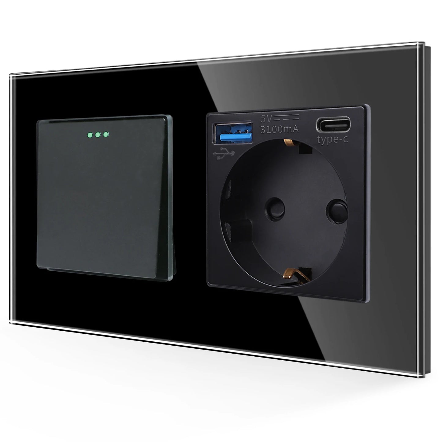 Bingoelec Black Sockets And Switches With Crystal Glass Panel Home Improvement