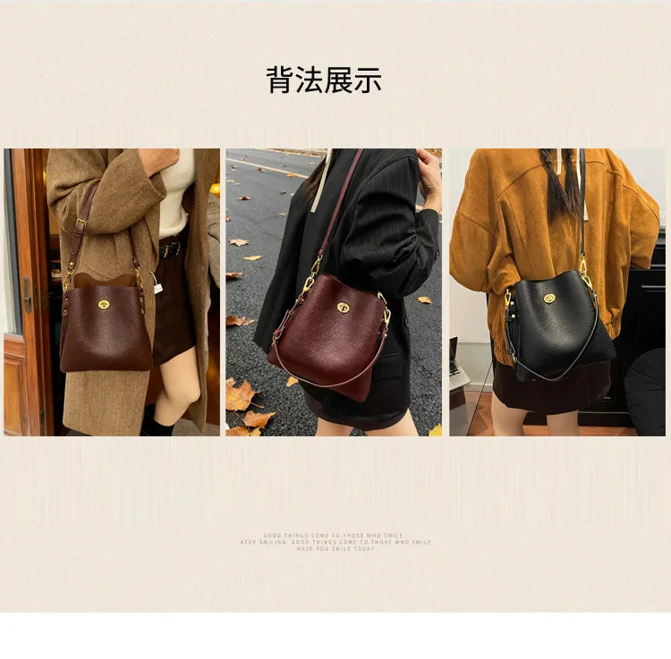 Fashion PU leather Women Handbags Large Capacity Fashion female Bucket Shoulder Bag Elegance ladies messenger bag burgundy totes