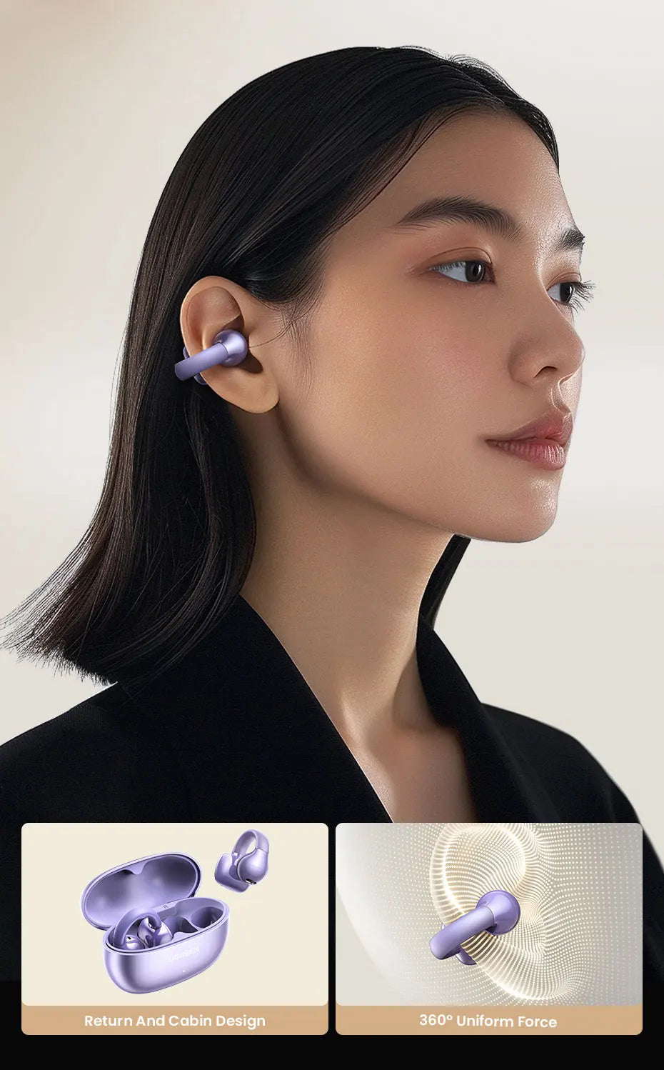 UGREEN Choice HiTune S3 Open Ear Clip Wireless Earbuds Bluetooth Sports Earphones Headphones in Mic with Earhooks & Ear Hook