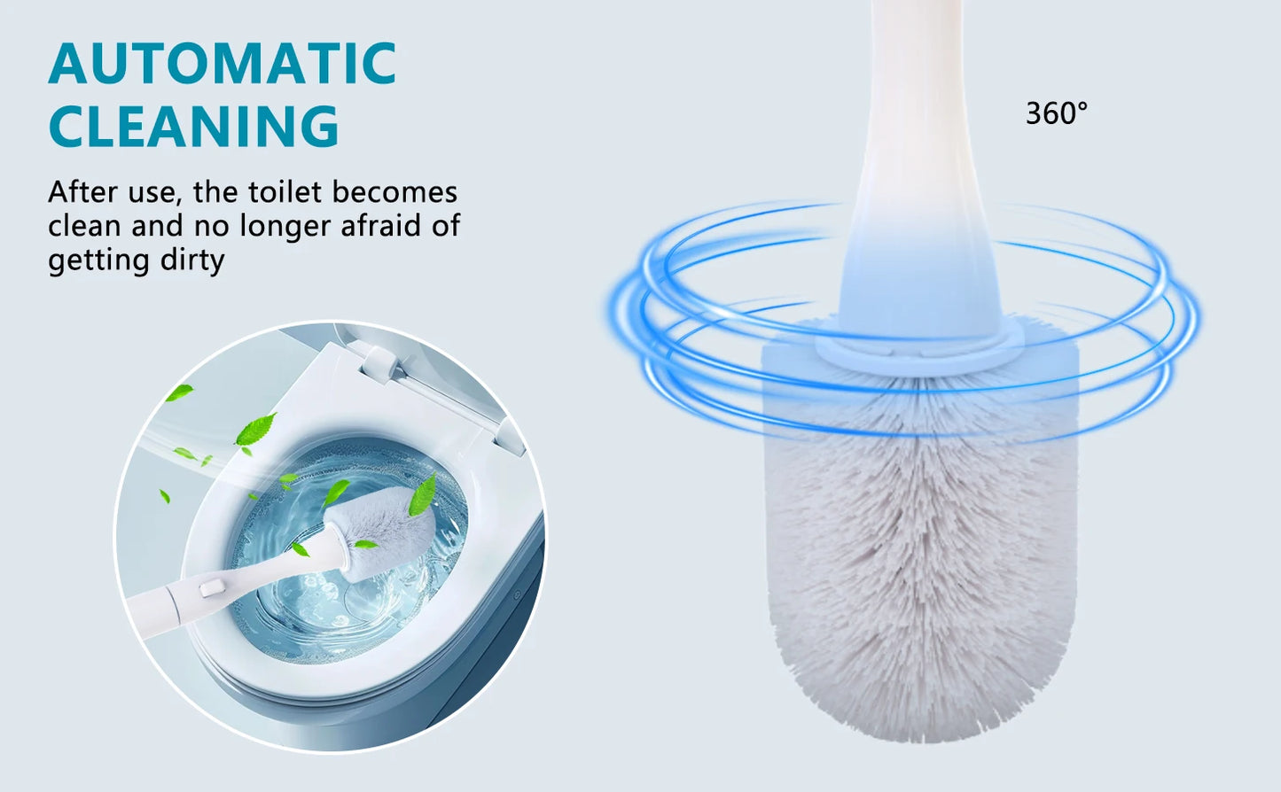 Household cleaning electric toilet brush and supporting set, including 5 disposable refill heads, suitable for bathroom use