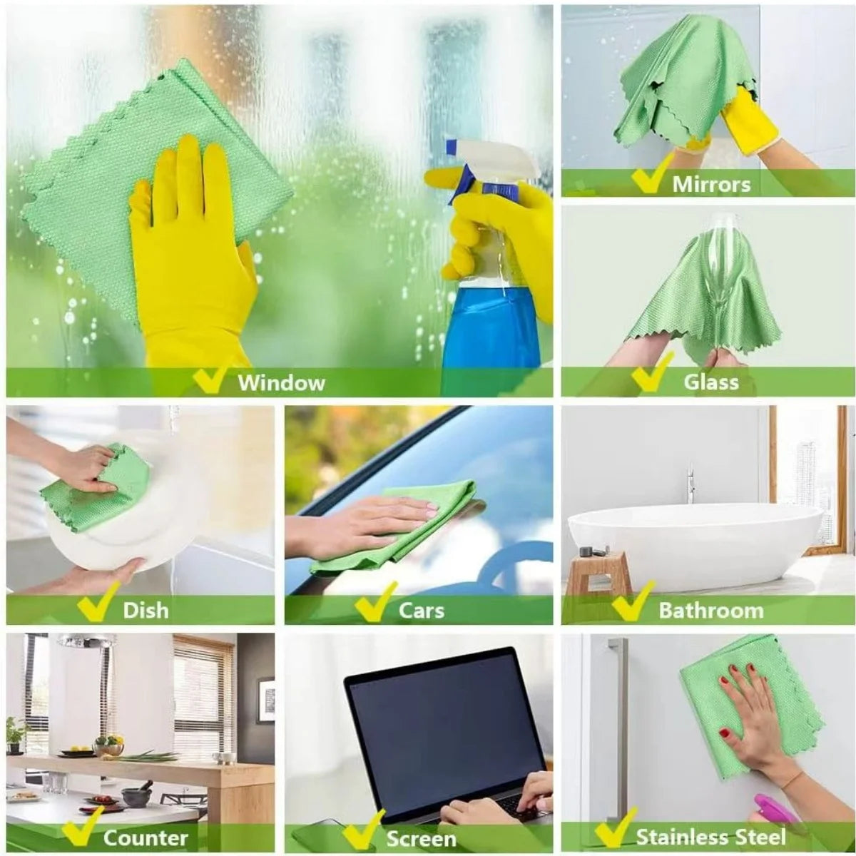 5/10PCS Microfiber Glass Cleaning Cloth Lint Free Quickly Clean Windows, Glasses, Windshields, Mirrors, Stainless Steel