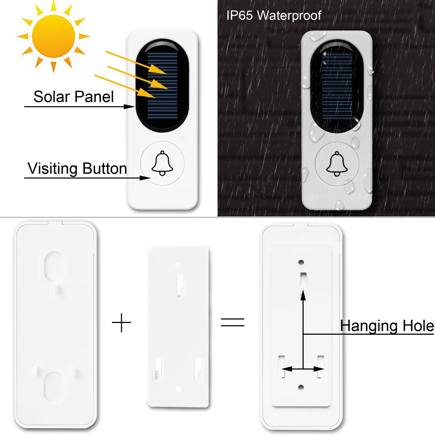 Solar Powered Doorbell, Operating at Over 1000 Feet with 52 Melodies, 4 Volume Levels & Flash Waterproof Door Chime Kit