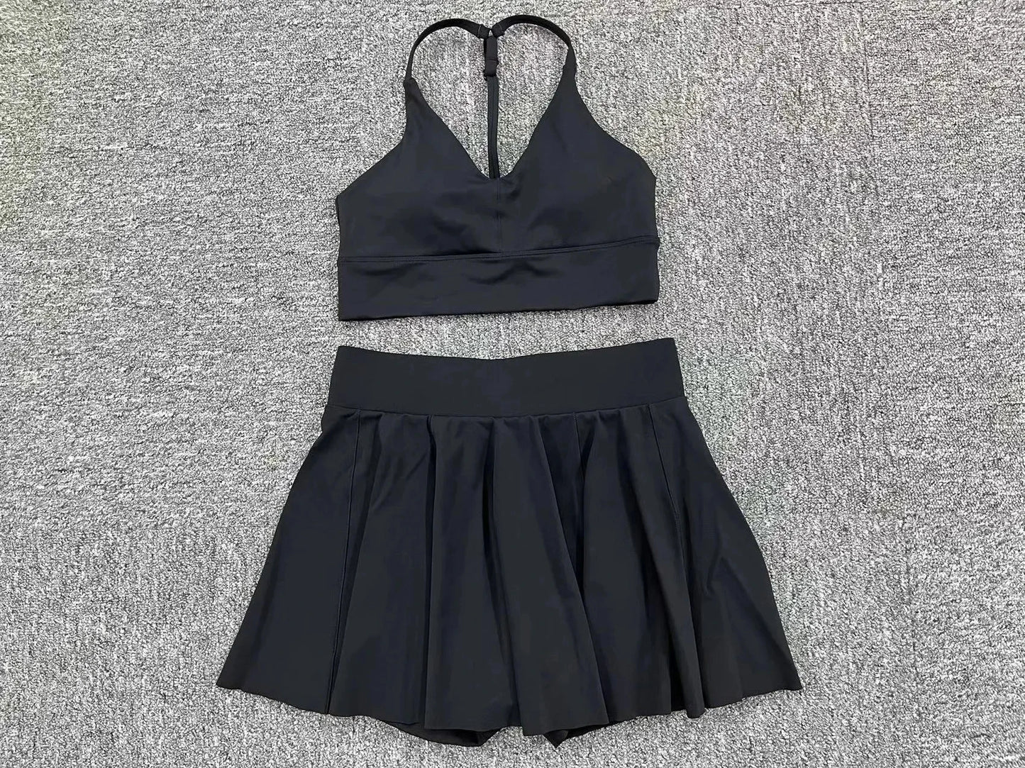 Yoga Set Casual Outdoor Bra Tennis Short Skirt Anti-light Running Pocket Fitness Suit Breathable Yoga Tank Top Tennis Suit Set