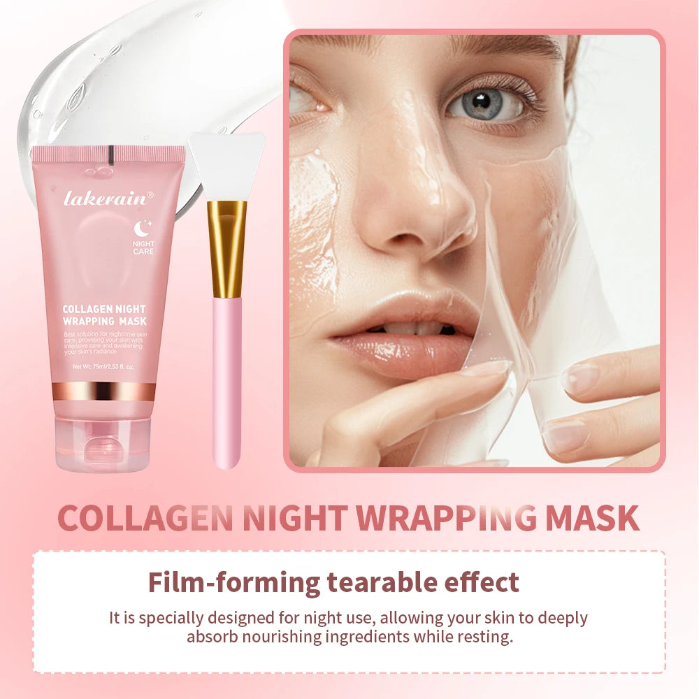 Collagen Wrapping Mask And Brush Set Rejuvenation Moisturize Brightening Korean Face Mask Make Glowy Skin