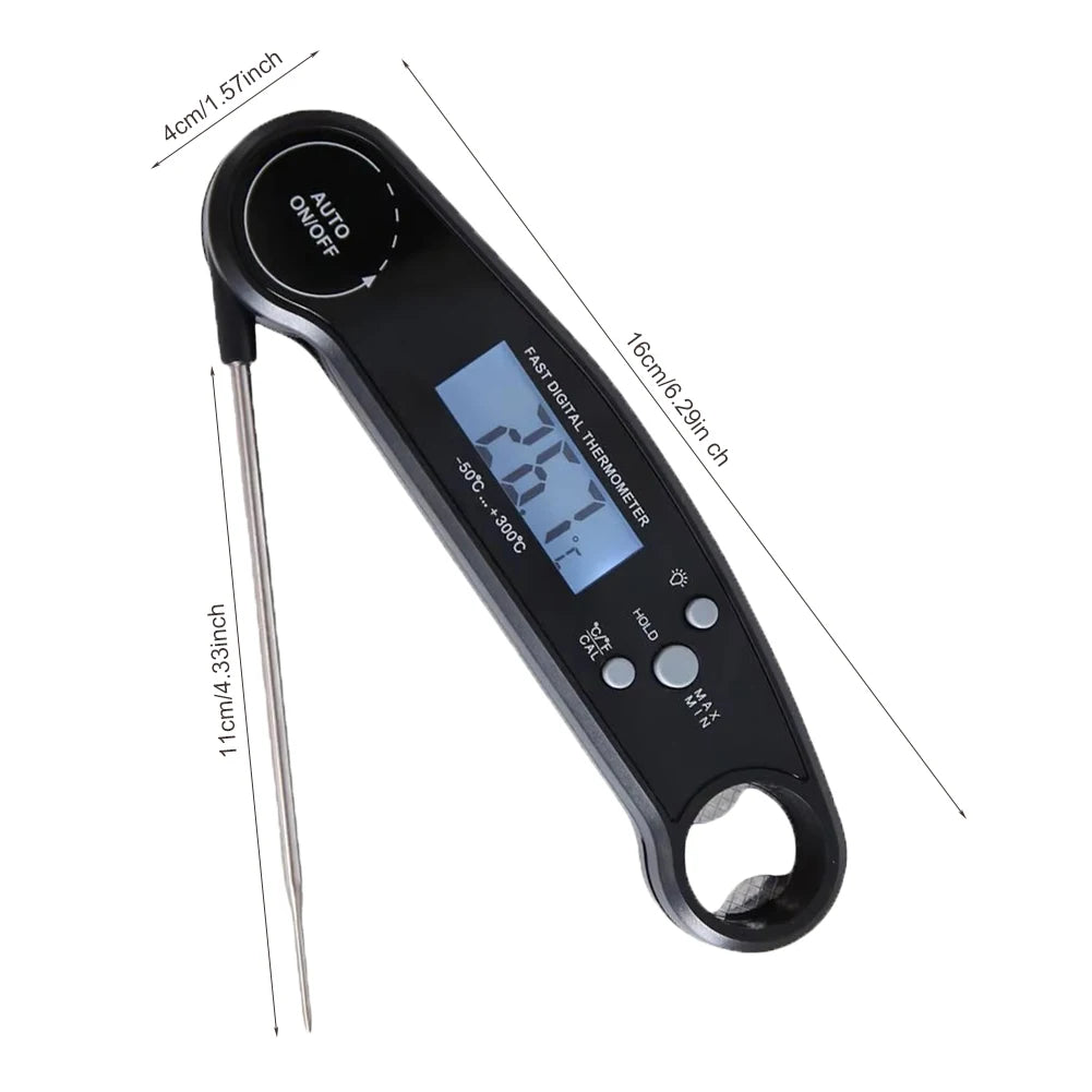 Multifuction Digital Thermometer with Foldable Probe for Cooking Food and Meat Waterproof & Instant Read for Kitchen Baking BBQ、