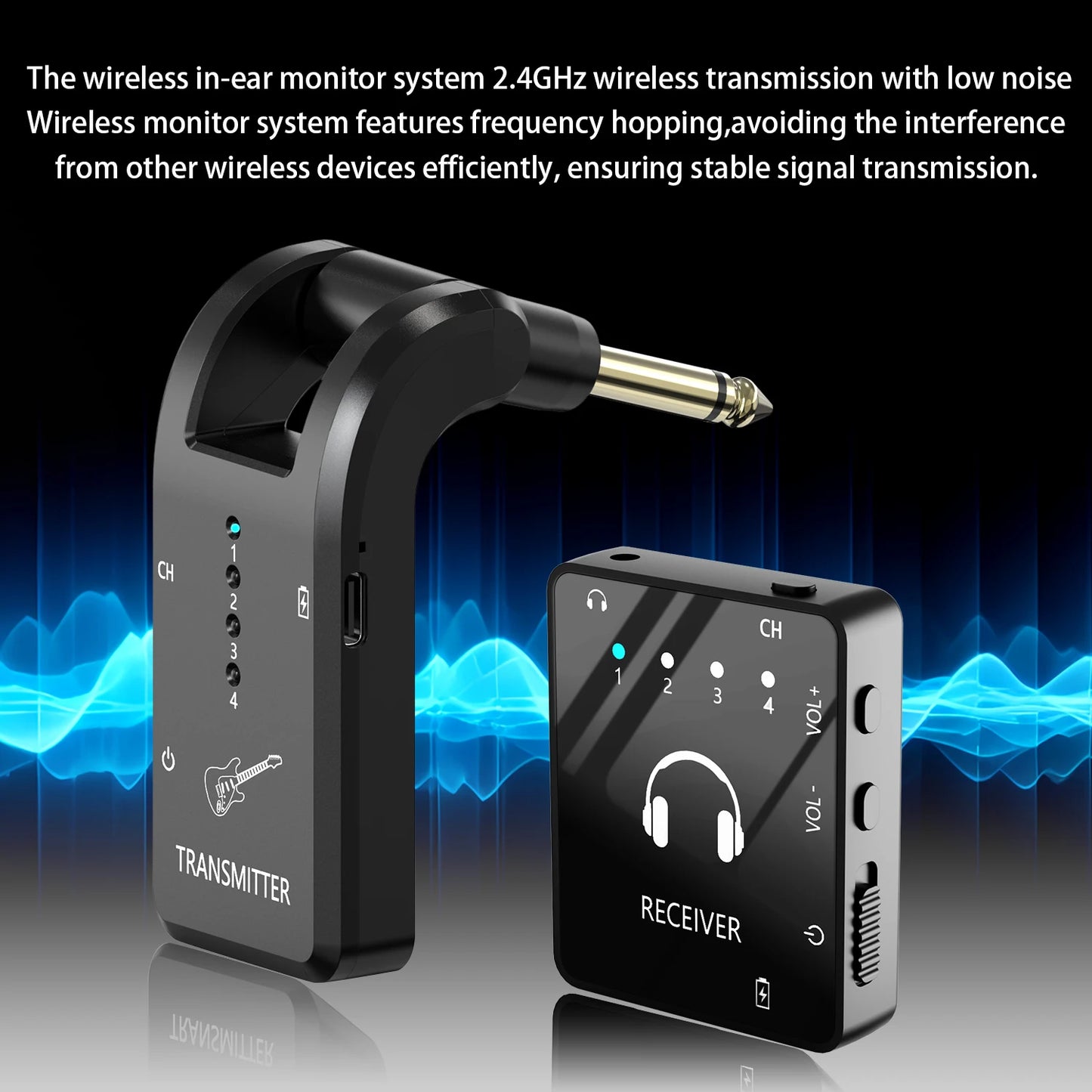 Wireless In Ear Monitoring System, 2.4GHz Wireless IEM System with Transmitter and Lavalier Receiver, for Band Rehearsal