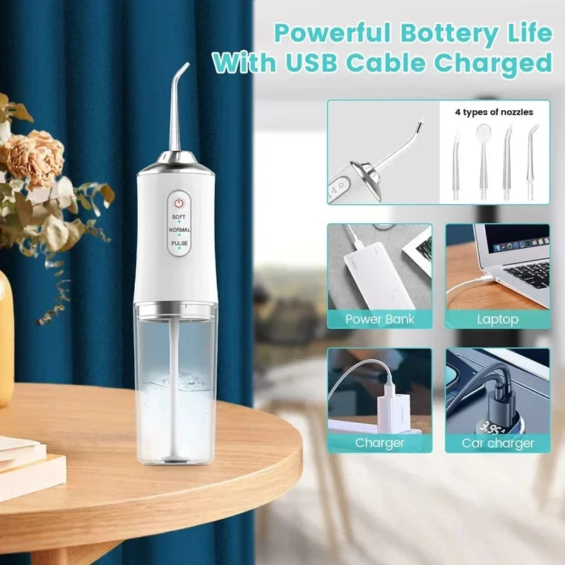 Cordless Water Flosser, Professional Portable Rechargeable Oral Irrigator IPX7 Waterproof with 3 Modes Teeth Cleaning Tool