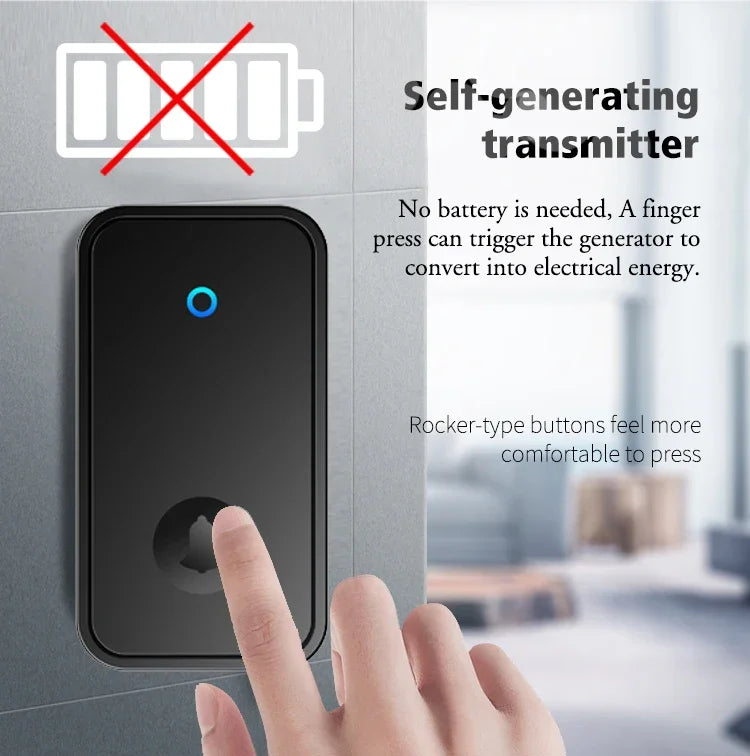 Self-Powered Wireless Doorbell – Waterproof Design, No Battery Needed, 150M Range, Smart Home Compatible