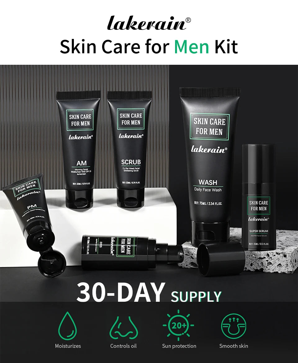 Skin Care Set for Men Essential Routine Daily Face Wash Facial Scrub Moisturizer SPF Night Cream Hydrated Skin Gifts For Men Ski