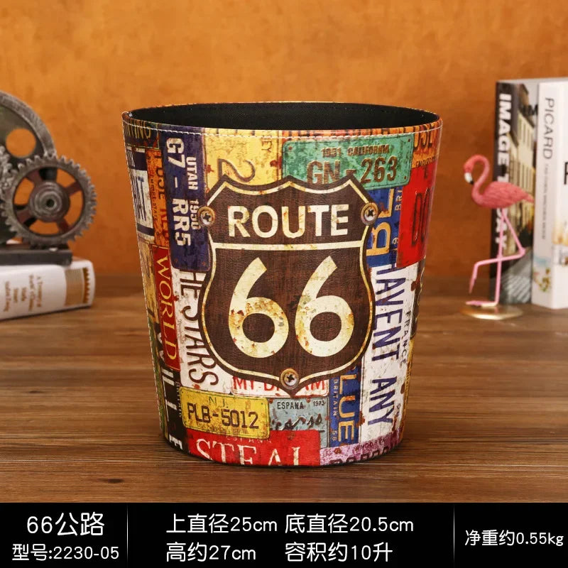 European Leather Trash Can Household Large British Style Storage Bucket Lidless Waste Paper Basket Household Items