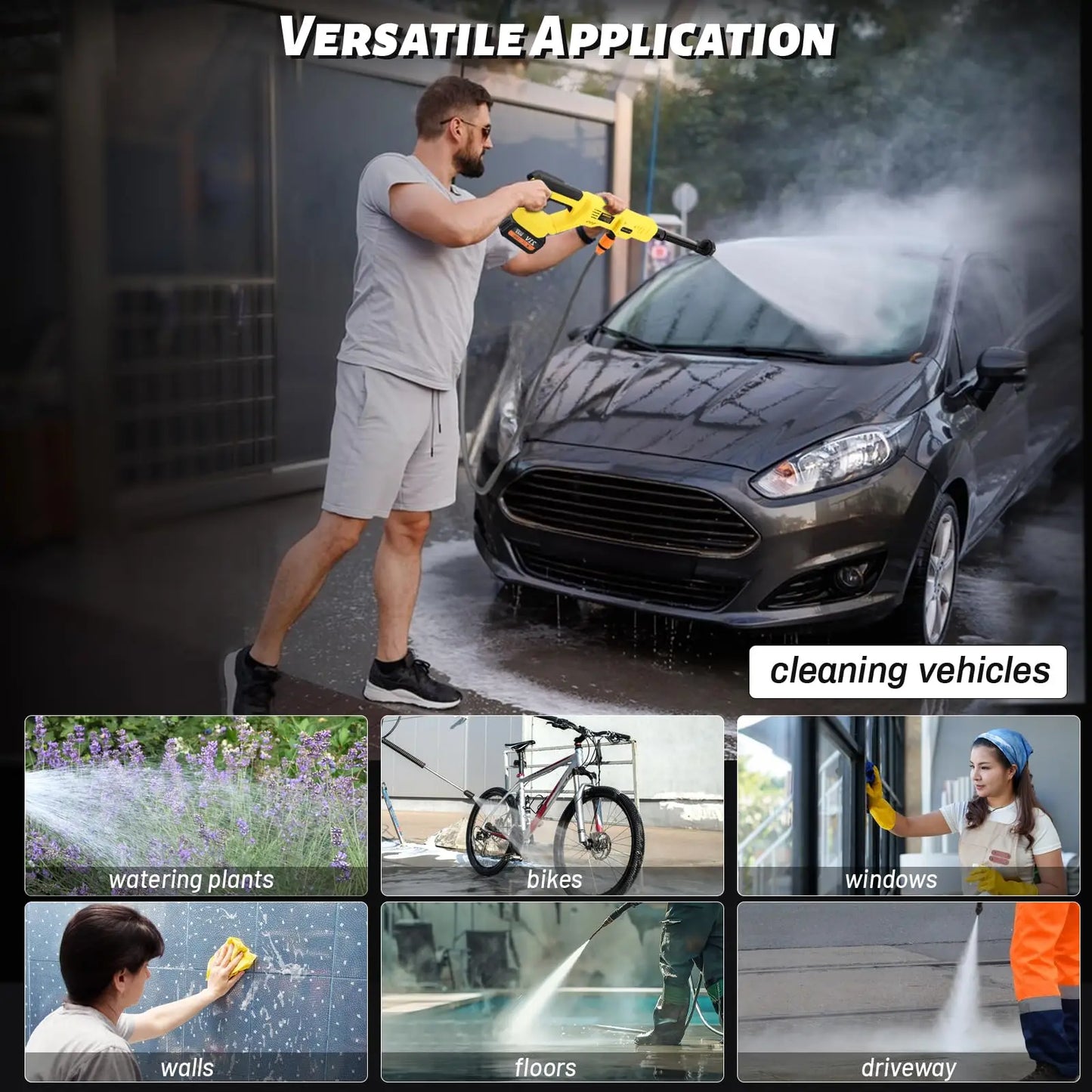 Cordless Garden Irrigation Cleaning Tool Compatible with Dewalt 20V Battery 6 IN 1 High Pressure Car Washer Gun