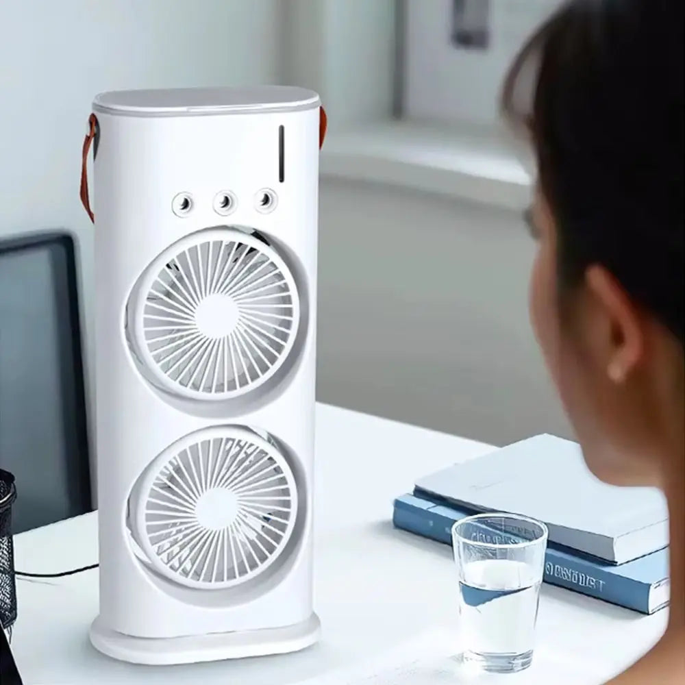 Household 3 In 1 Air Conditioner Dual-Head Portable Humidifier Adjustable Wind Speed Desktop Cooling Fan Air Cooler Bedroom