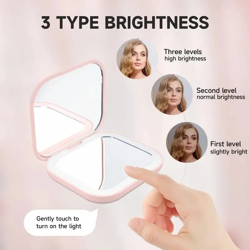 Compact, mini folding cosmetic mirror with lighting, portable, handheld, small pocket travel cosmetic mirror with a magnificatio