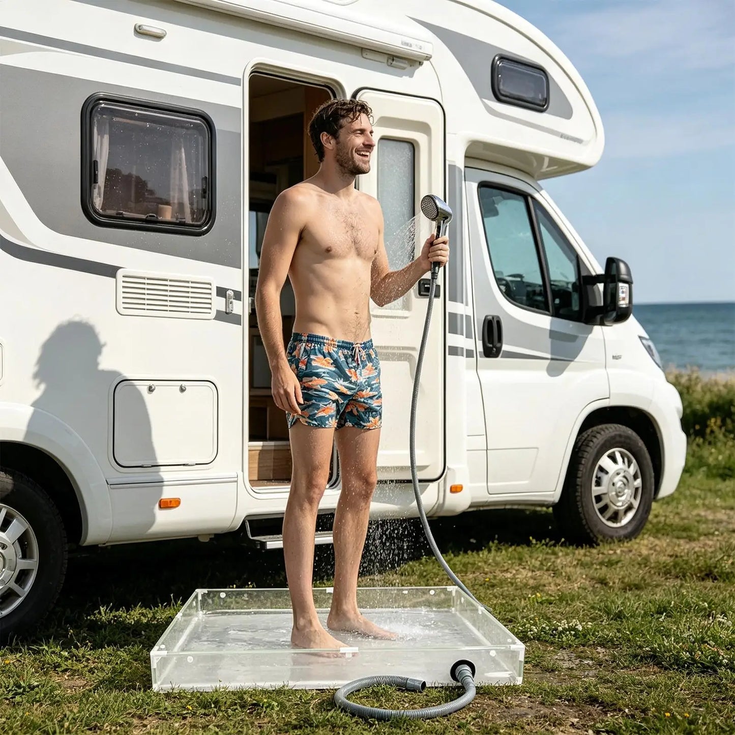 portable shower pan Portable PVC Bathing Tray Outdoor Base Shower Tub for RV Motorhome Trailer Tent Camping Hiking