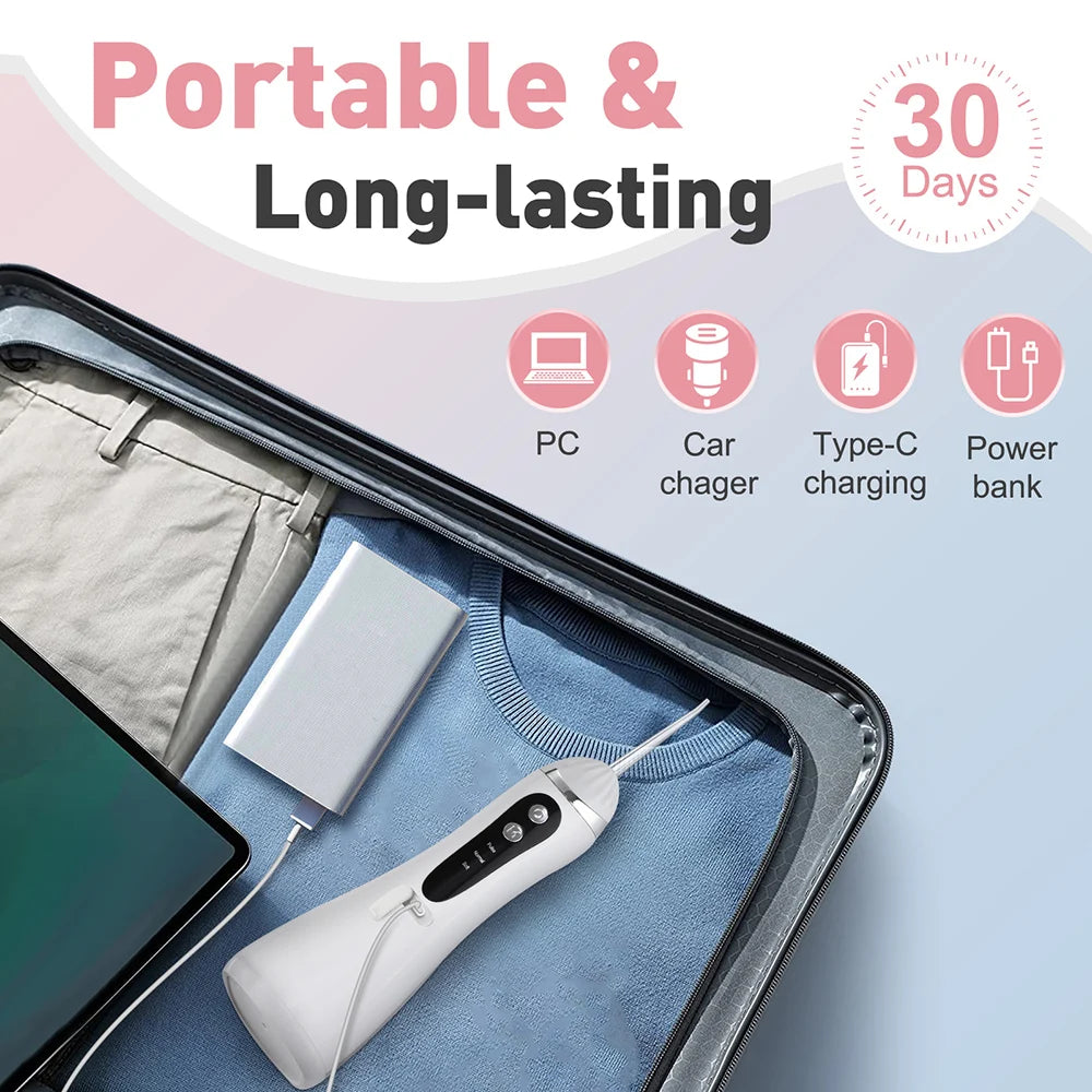 Cordless Oral Irrigator Portable 3 Cleaning Modes Waterproof  Dental Cleaner with 4 Nozzles for Gum Cleaning Dental Floss Device