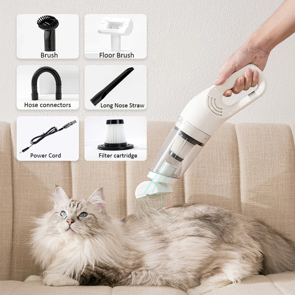 Pet Electric Cleaner Cat Hair Cleaning Vacuum Cordless 12000Pa Suction Portable For Dog Hair Carpet Remove Hand-held Cleaning
