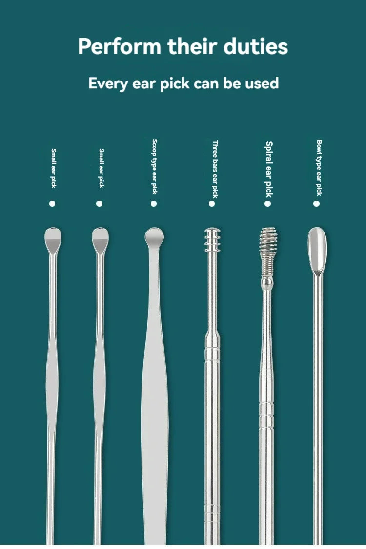 Ear Pick Six-Piece Set Ear Cleaning Ear Picking Earpick Convenient Portable Ear Pick Household for Adults