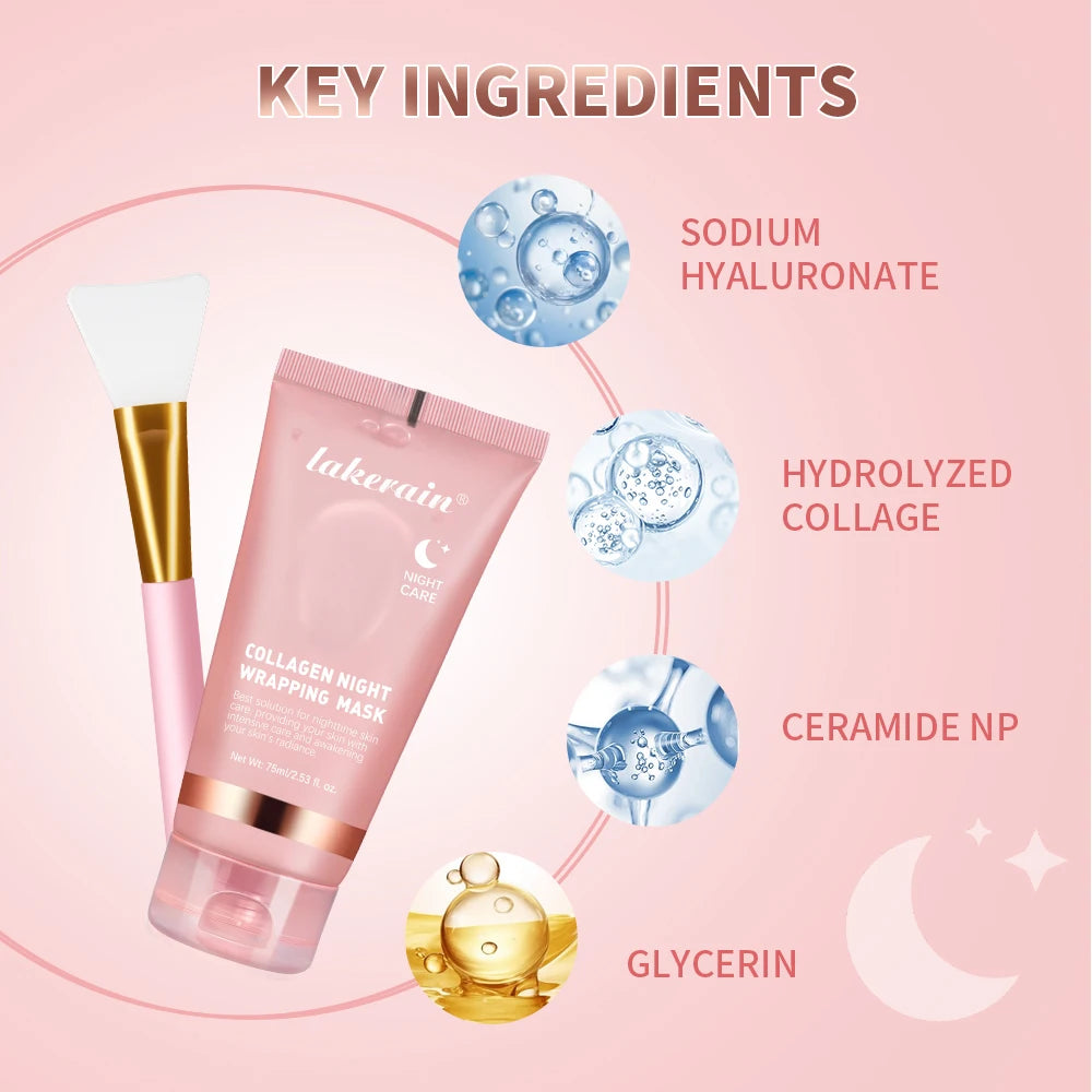 Collagen Wrapping Mask And Brush Set Rejuvenation Moisturize Brightening Korean Face Mask Make Glowy Skin