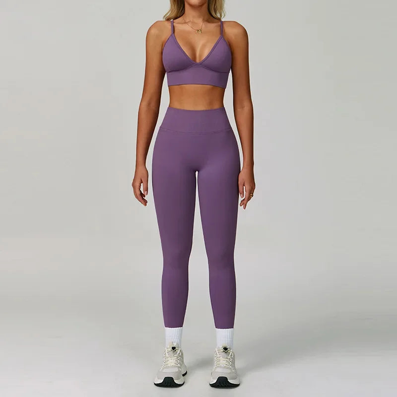 Yoga Set 2PCS Gym Clothes Women Tracksuit Workout Outfits Fitness Set Sportswear High Waist Leggings Sports Bra Athletic Wear