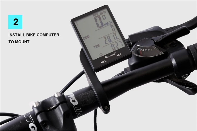 WEST BIKING Bike Compuer Stopwatch IPX6 Waterproof 2.8In Cycling Speedometer Wireless Multifuction 2 Backlight Modes Odometer
