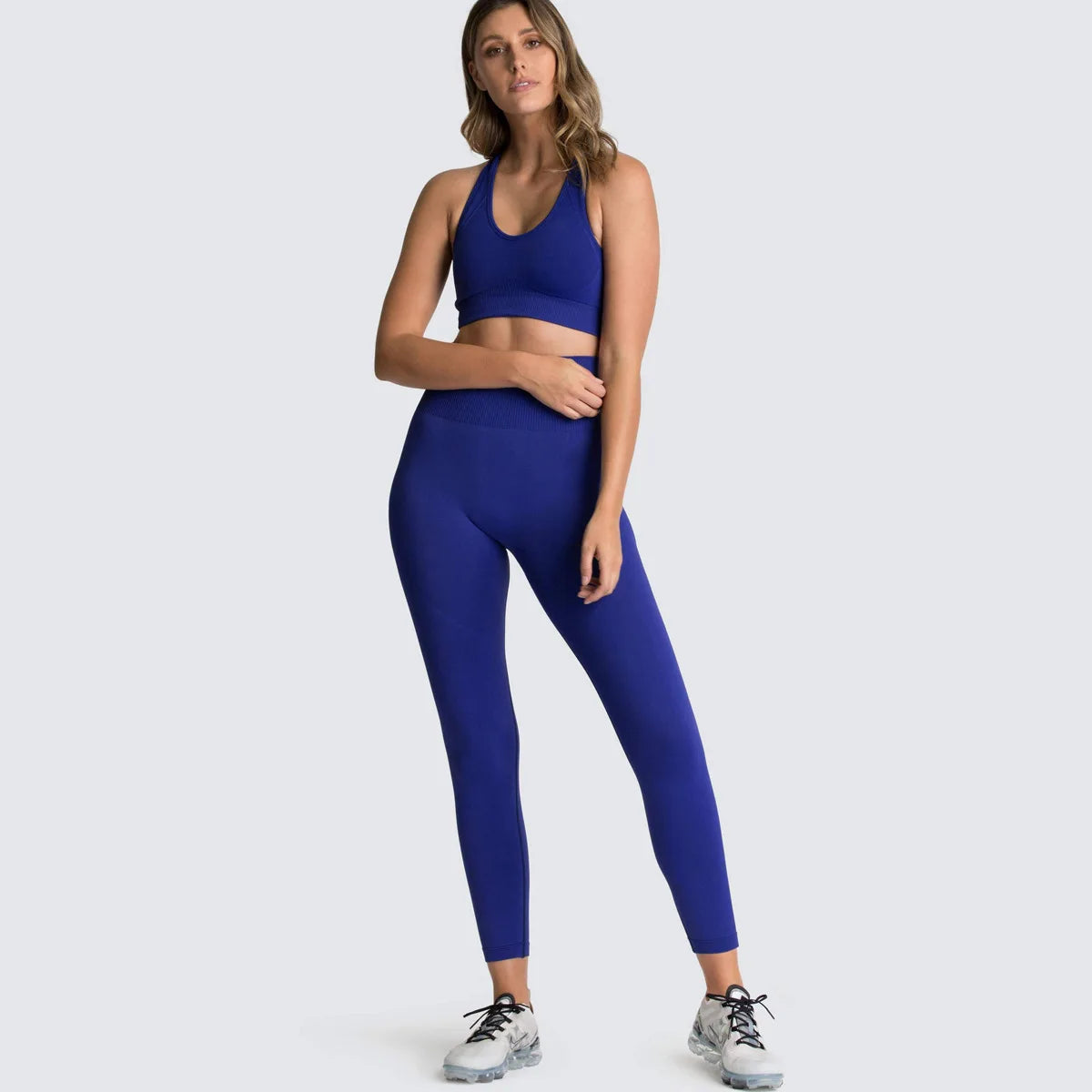 Women's Seamless Yoga Set Fitness Crop Top & Tummy Control High Waist Leggings with Built-in Bra Workout