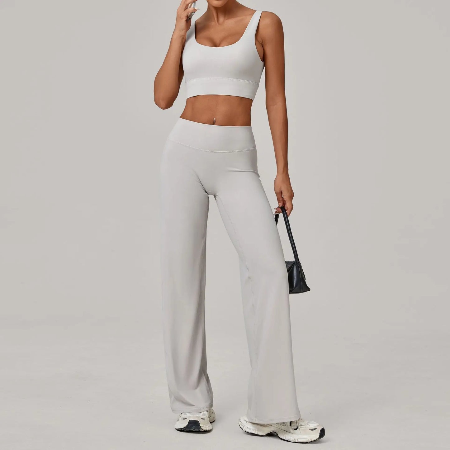 New Women Yoga Set Double Strap Bra Straight Leg Pants Quick Dry Gym Fitness Workout Clothes Outdoor Running Sports Set