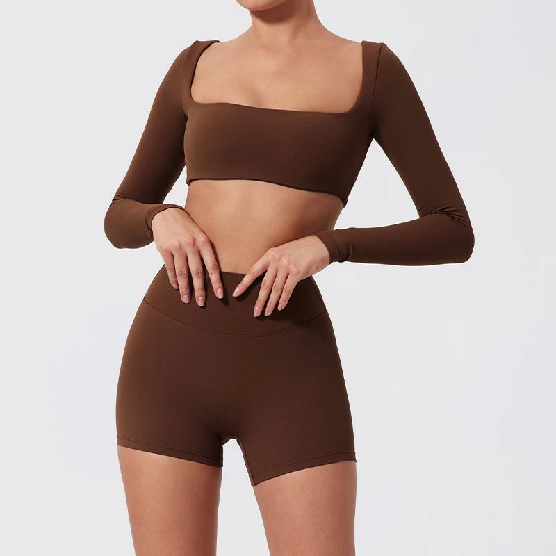 New Long sleeve Shirt Sports Set Women Fitness Tights Yoga Set Crop Top Running High Waist Gym Set Womens Outfits Yoga Clothing