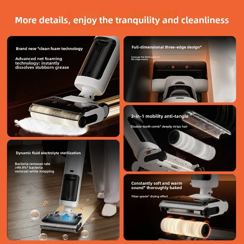 Cordless Houseuse Floor Washer (Wash, Mop, & Vacuum 3-in-1) – 180° Lay-Flat Design, High Suction, Foam Cleaning