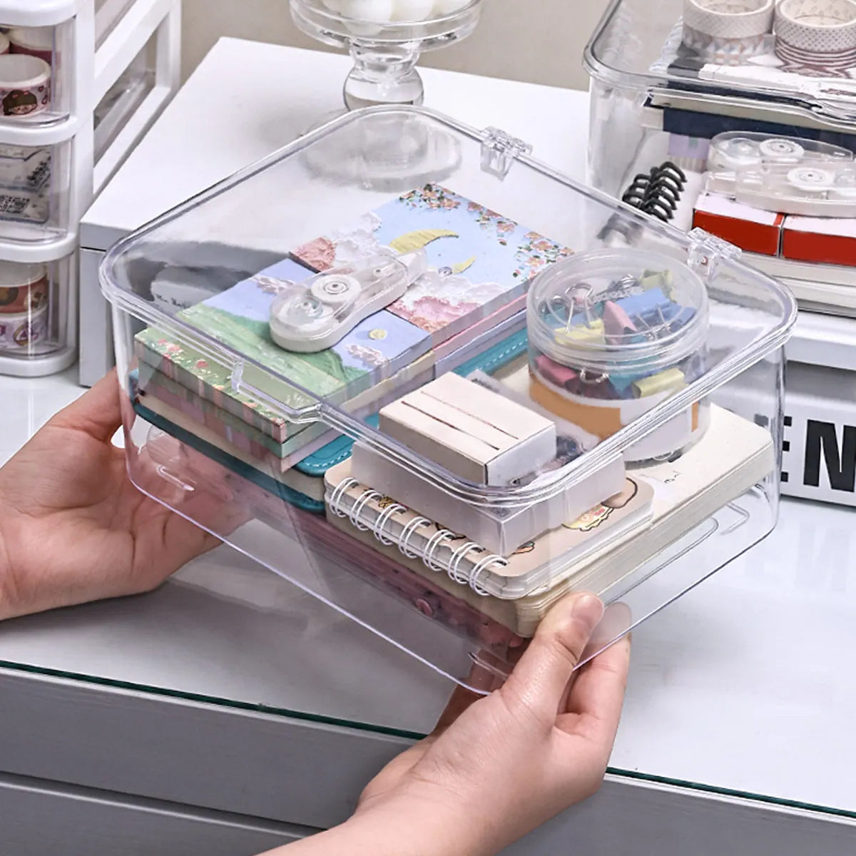 Plastic Storage Box, Covered Storage Box, Flip Top Desktop Storage Container, Office Supplies, Stationery, Cosmetics Storage