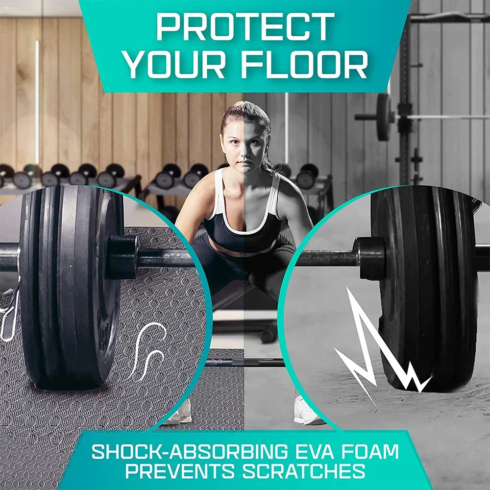 Gym Floor Mat for Home Workout Anti-Slip Rubber Exercise Mat with Interlocking Design, Durable Fitness Rug Weightlifting & Yoga