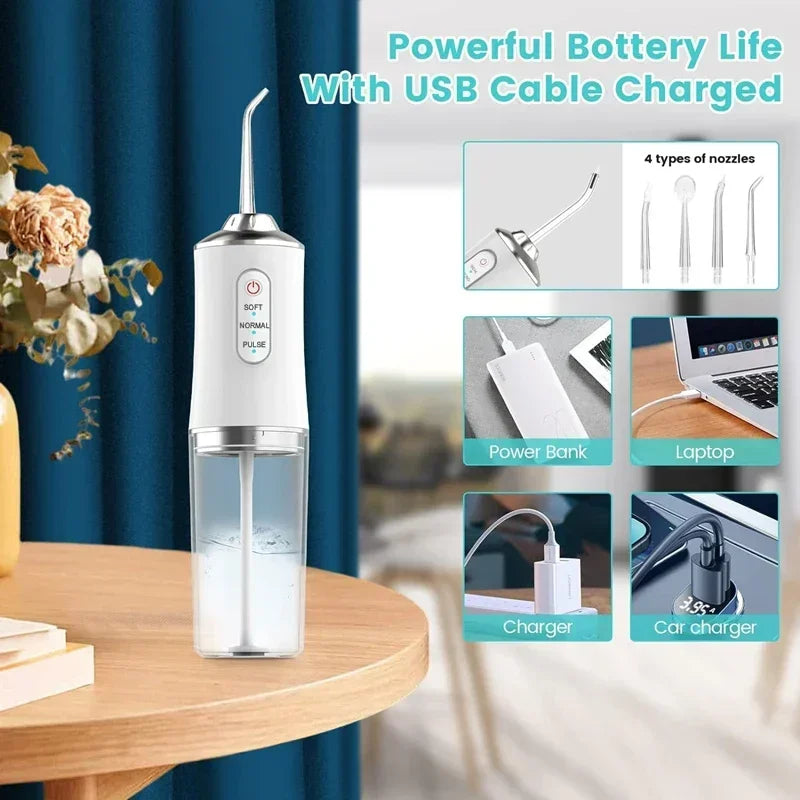 Cordless Water Flosser, Professional Portable Rechargeable Oral Irrigator IPX7 Waterproof with 3 Modes Teeth Cleaning Tool