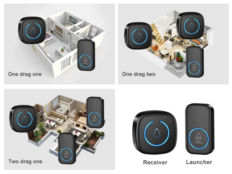 Wireless Doorbell Intelligent Welcome Door Bell 300M/984 FT