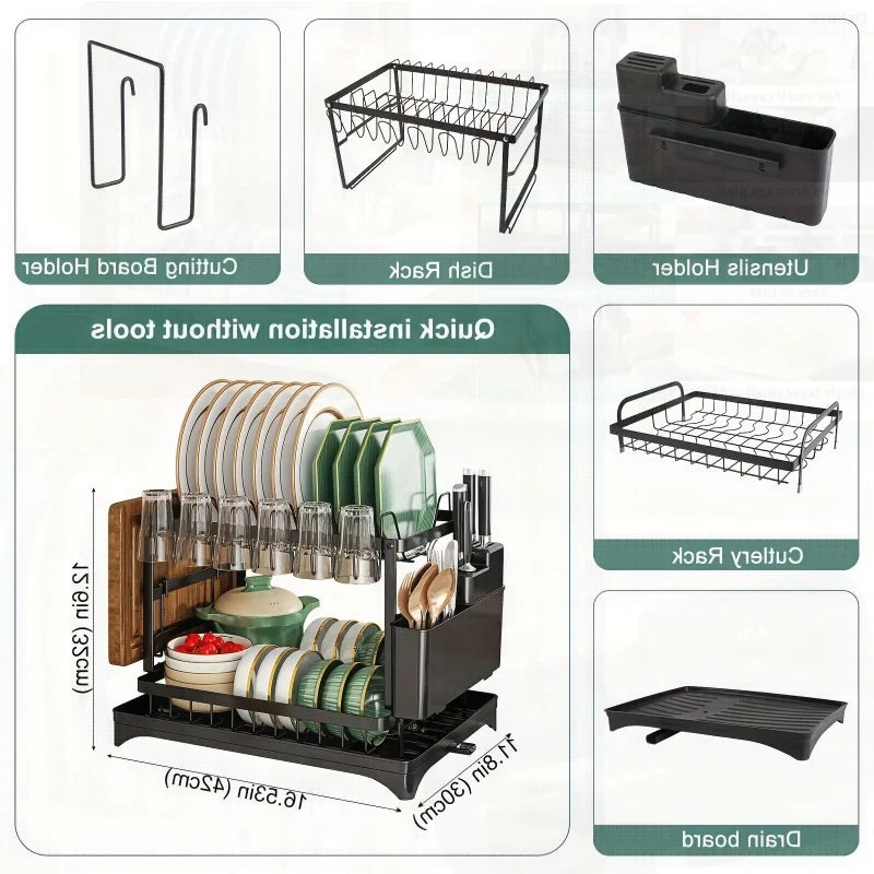 Kitchen bowl rack, drain rack，1pc Double-layer Tableware Drain Rack, Chopsticks Water Cup Cutting Board Kitchen Storage Rack, La
