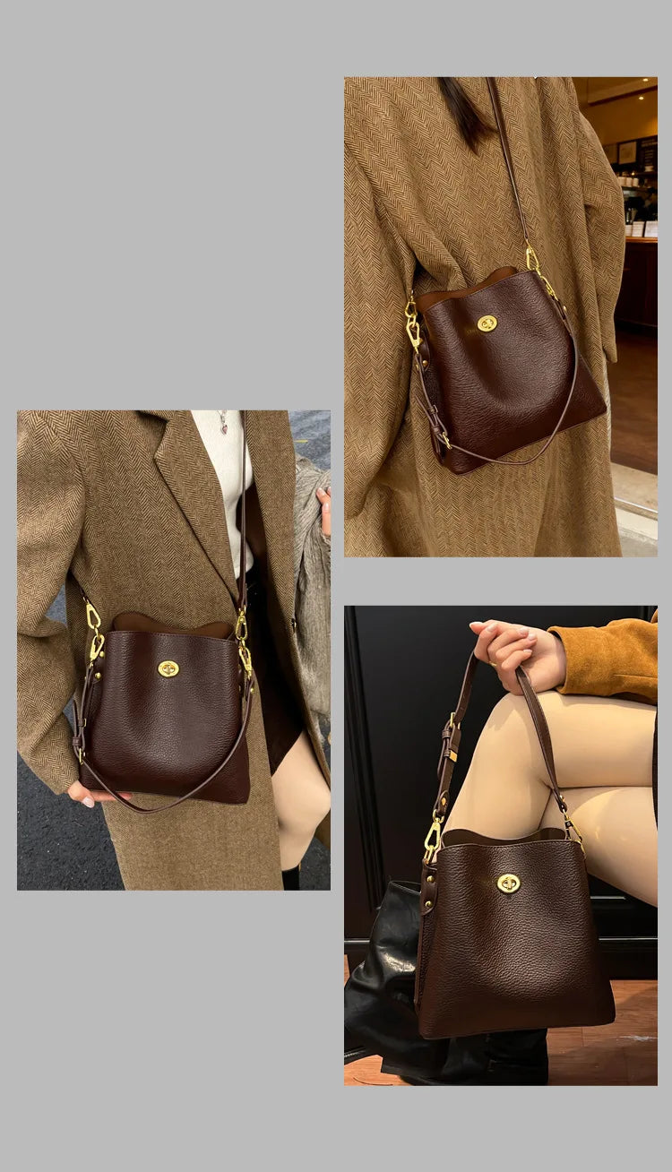 Fashion PU leather Women Handbags Large Capacity Fashion female Bucket Shoulder Bag Elegance ladies messenger bag burgundy totes
