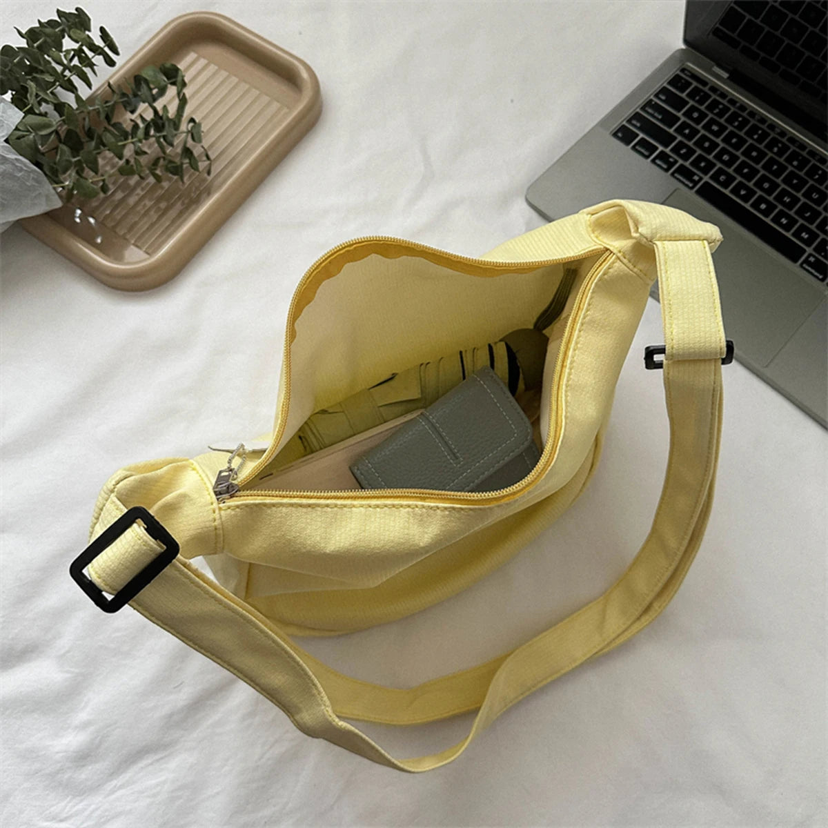 Minimalist Crossbody Bag with Puppy Pendant - Spacious & Stylish Scratch-Resistant Nylon Shoulder Bag  for Daily Essentials