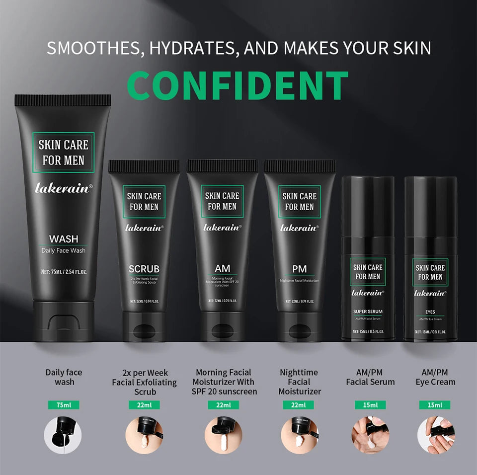 Skin Care Set for Men Essential Routine Daily Face Wash Facial Scrub Moisturizer SPF Night Cream Hydrated Skin Gifts For Men Ski