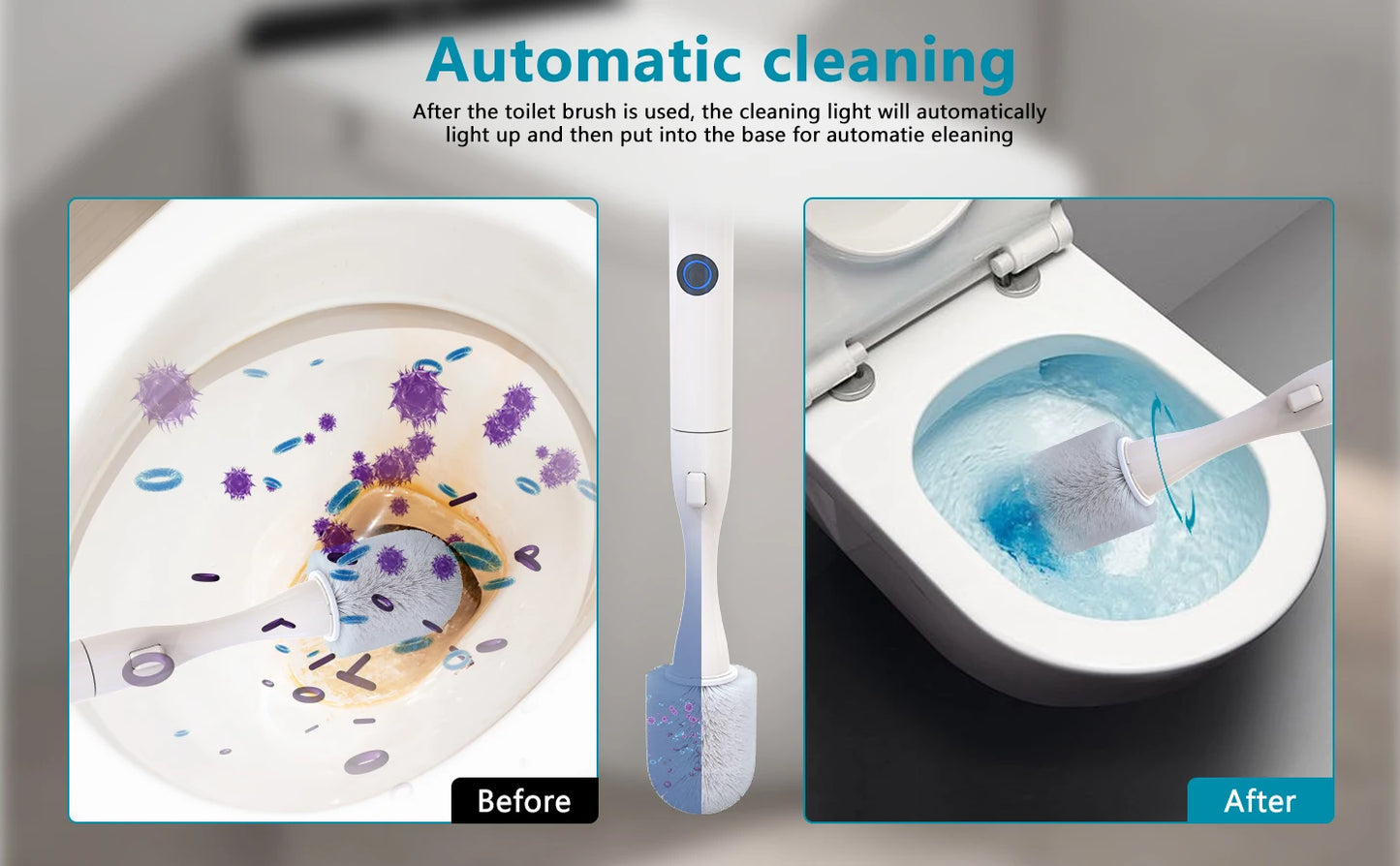 Household cleaning electric toilet brush and supporting set, including 5 disposable refill heads, suitable for bathroom use
